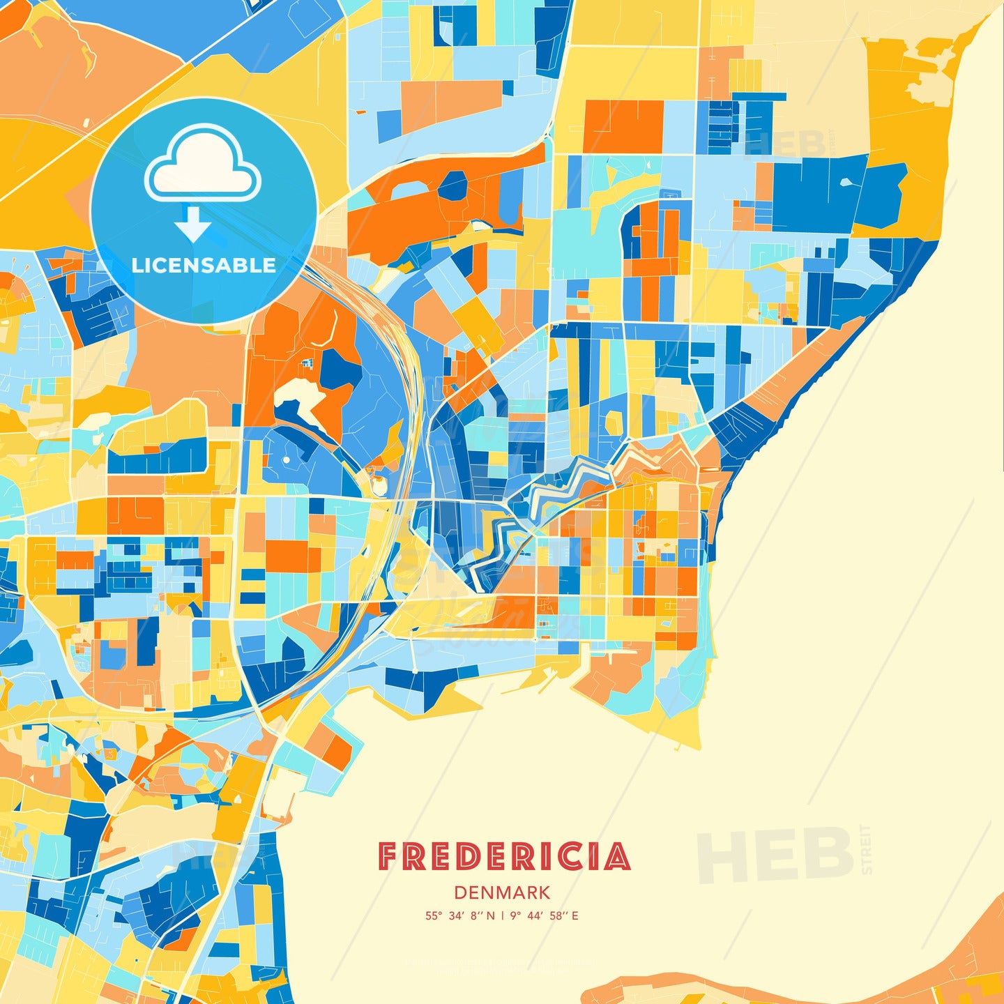 Fredericia, Denmark, map - HEBSTREITS Sketches