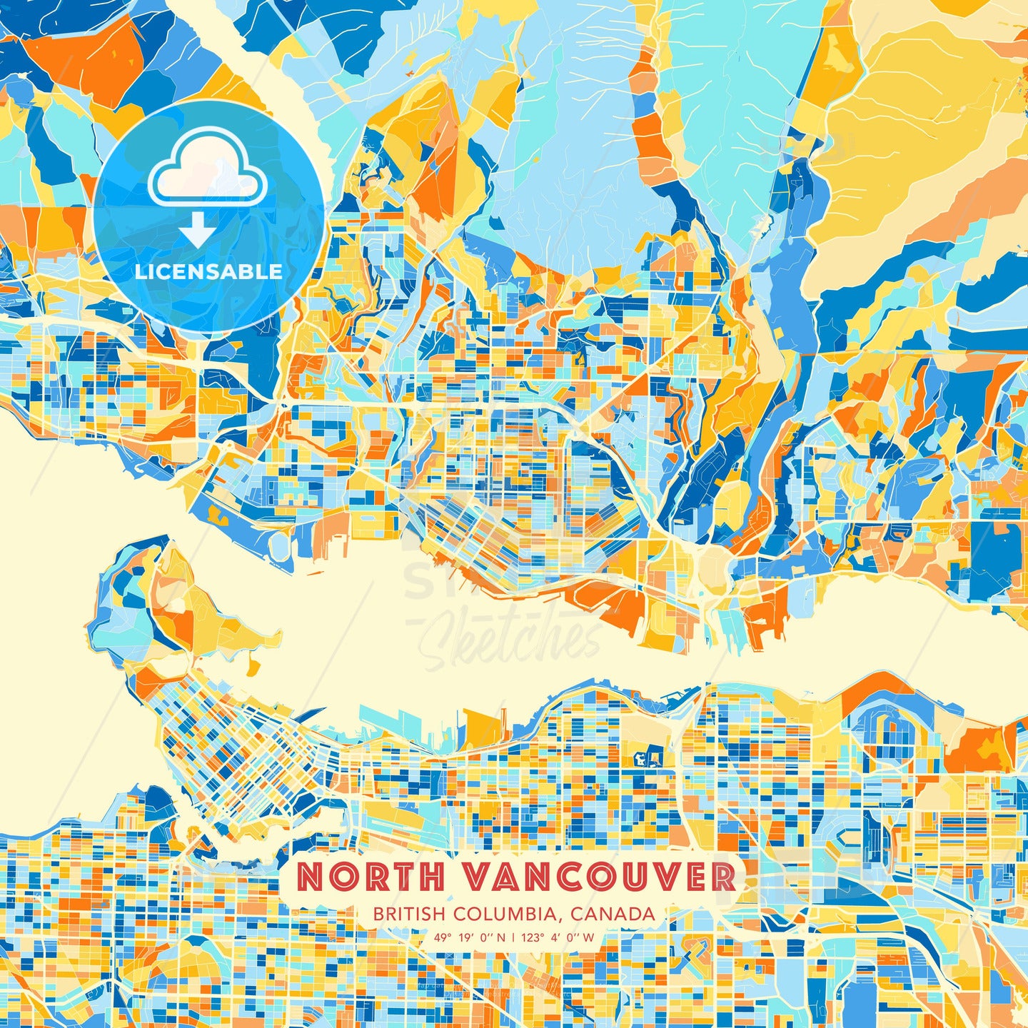 North Vancouver, British Columbia, Canada, map - HEBSTREITS Sketches