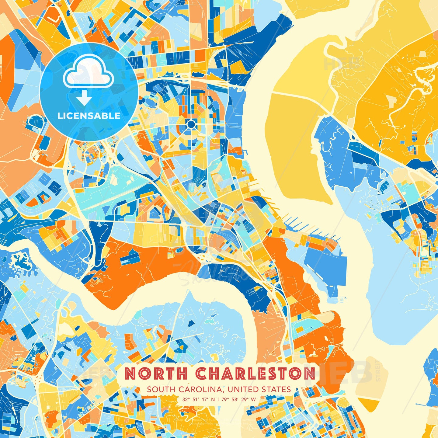 North Charleston, South Carolina, United States, map - HEBSTREITS Sketches