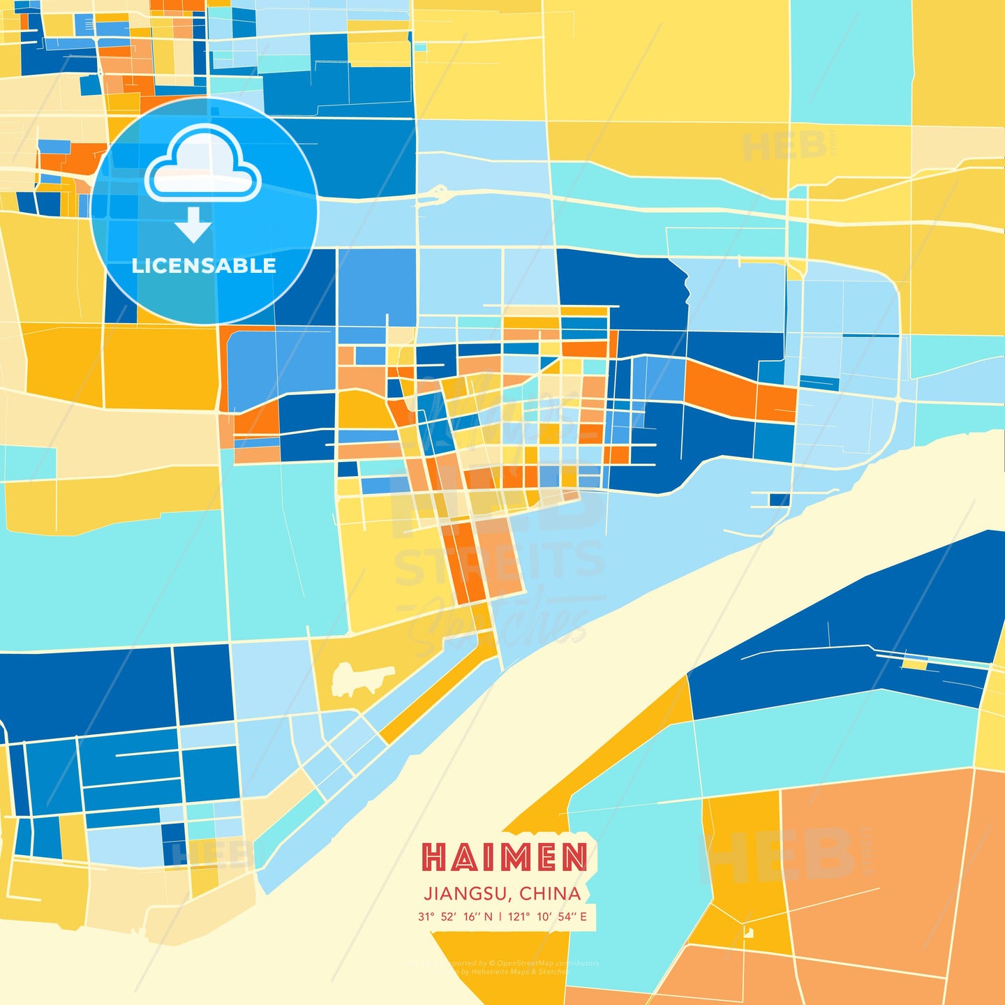 Haimen, Jiangsu, China, map - HEBSTREITS Sketches
