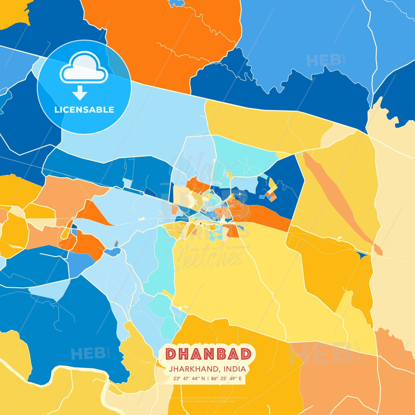 Dhanbad, Jharkhand, India, map - HEBSTREITS Sketches