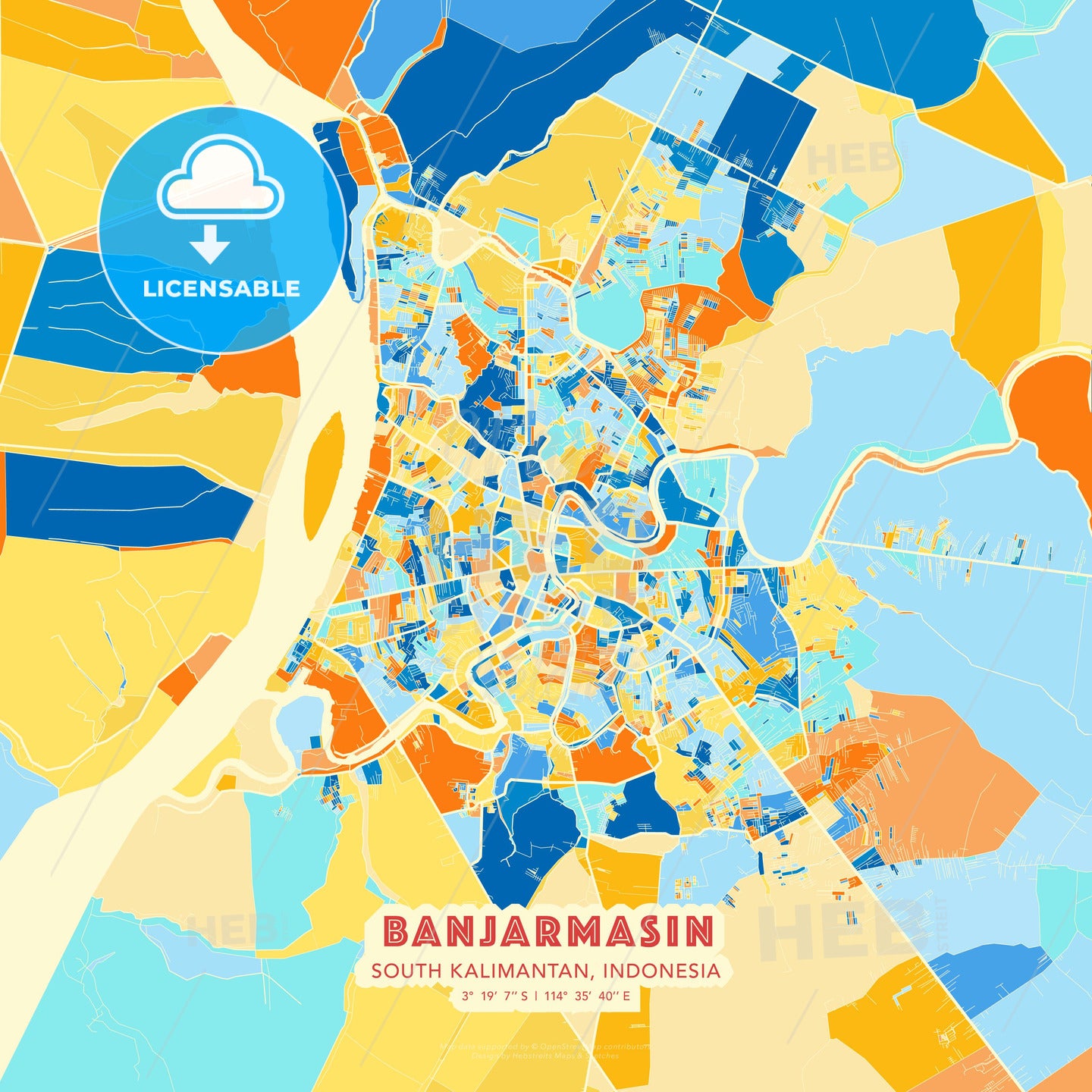Banjarmasin, South Kalimantan, Indonesia, map - HEBSTREITS Sketches