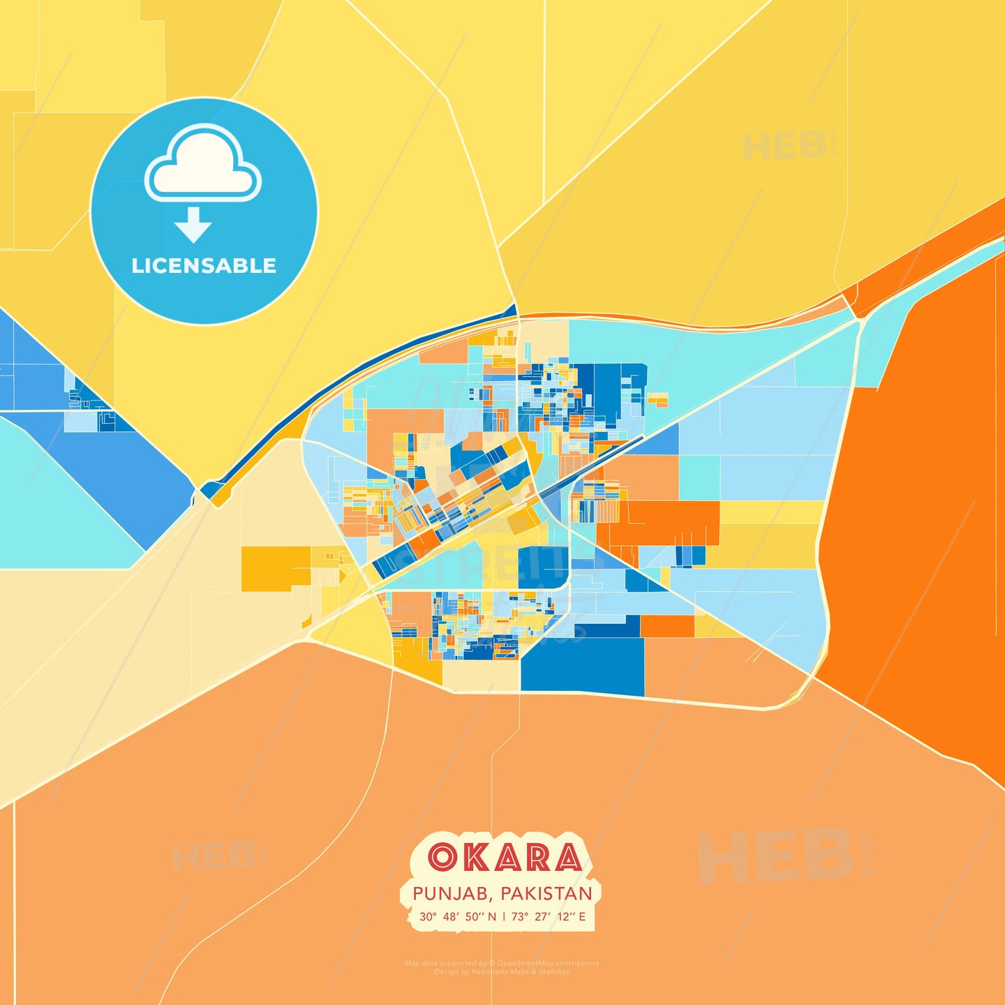 Okara, Punjab, Pakistan, map - HEBSTREITS Sketches