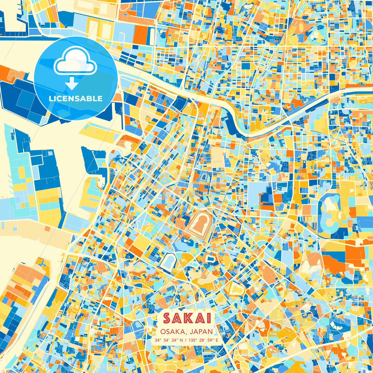 Sakai, Osaka, Japan, map - HEBSTREITS Sketches