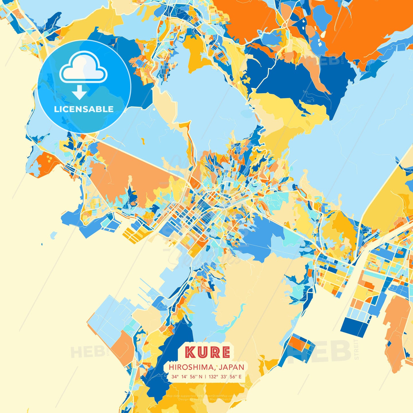 Kure, Hiroshima, Japan, map - HEBSTREITS Sketches
