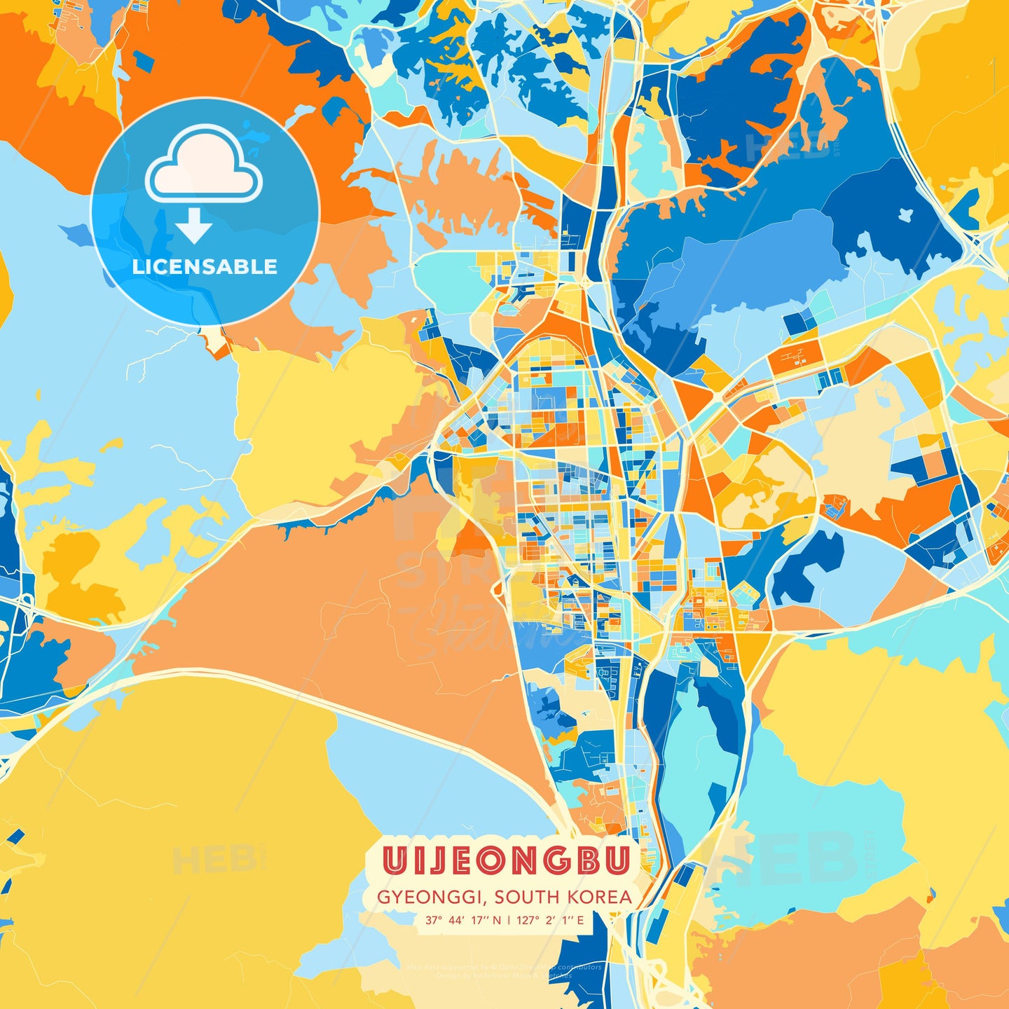 Uijeongbu, Gyeonggi, South Korea, map - HEBSTREITS Sketches