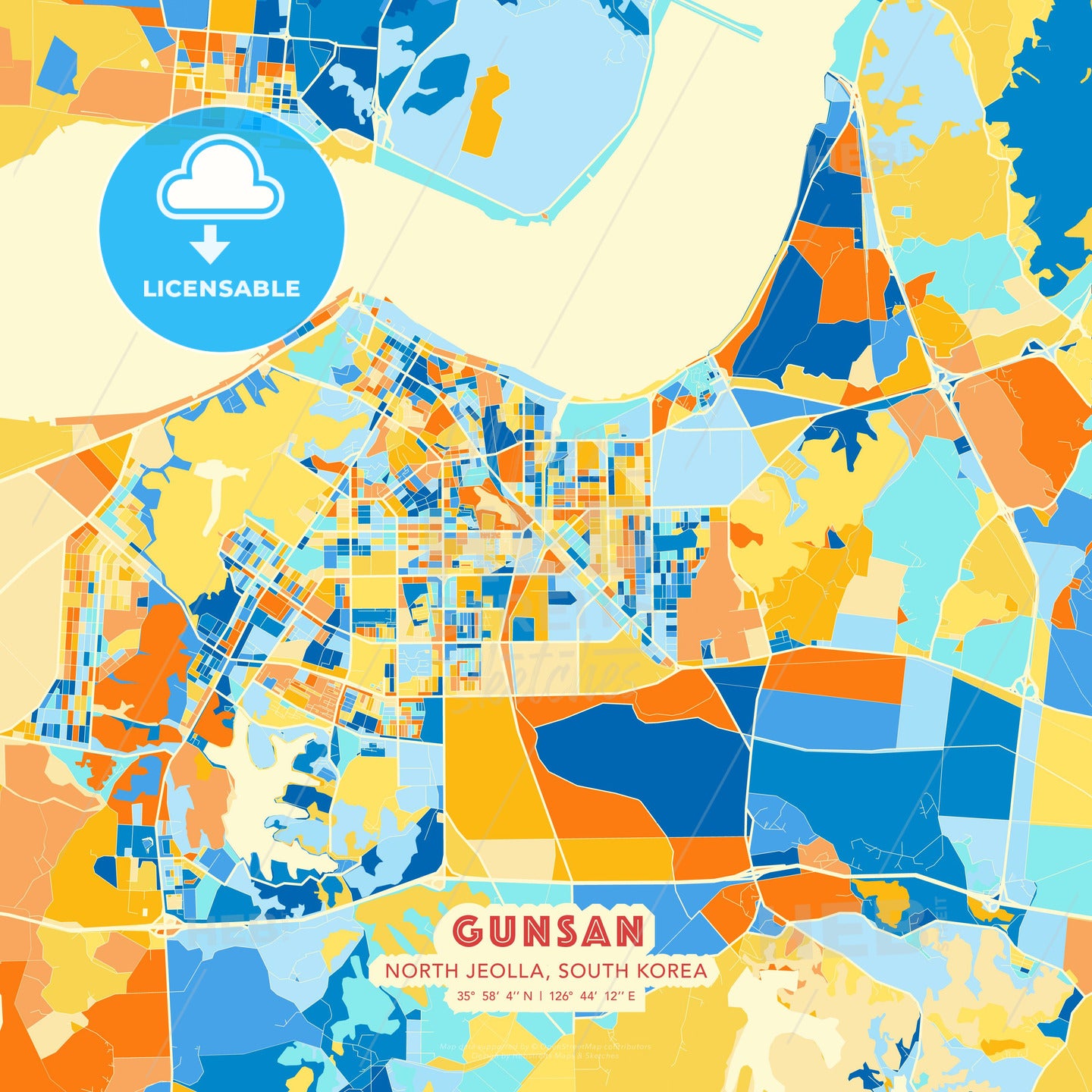 Gunsan, North Jeolla, South Korea, map - HEBSTREITS Sketches