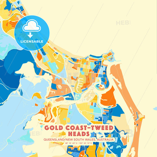 Gold Coast–Tweed Heads, Queensland/New South Wales, Australia, map - HEBSTREITS Sketches