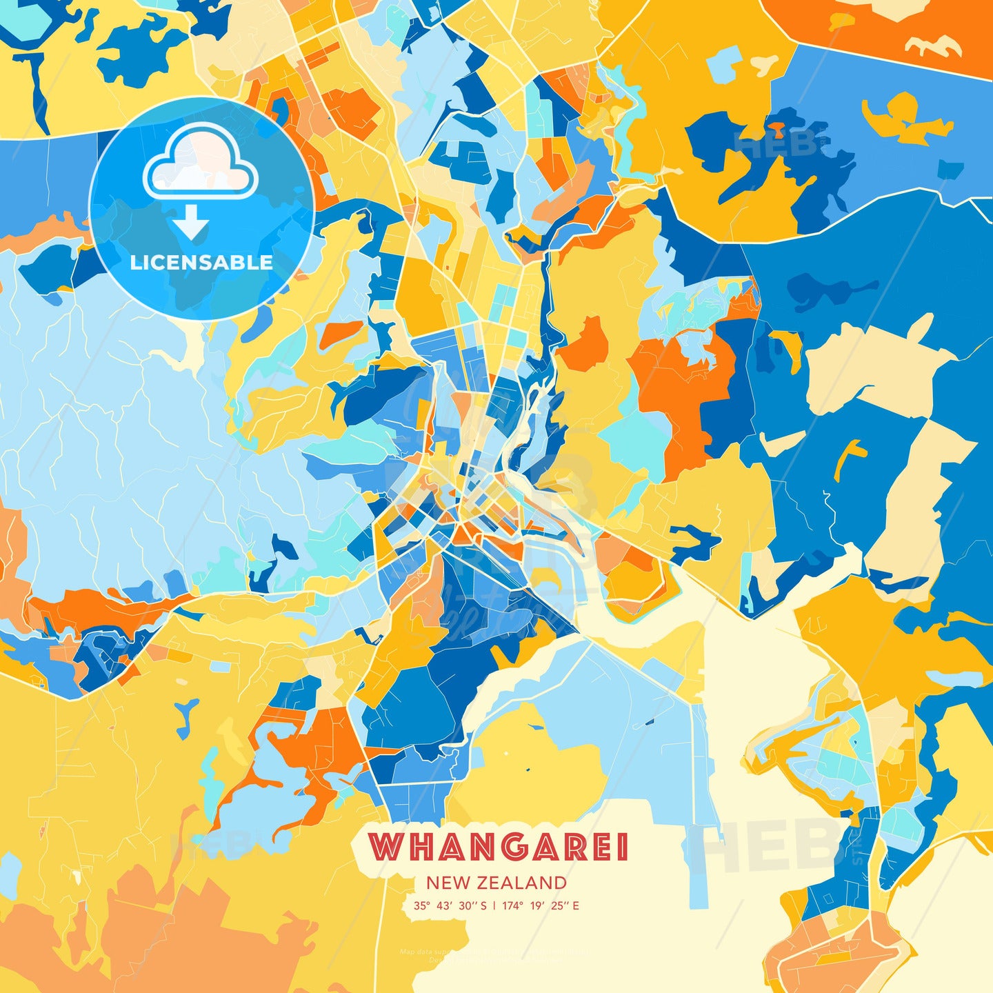Whangarei, New Zealand, map - HEBSTREITS Sketches