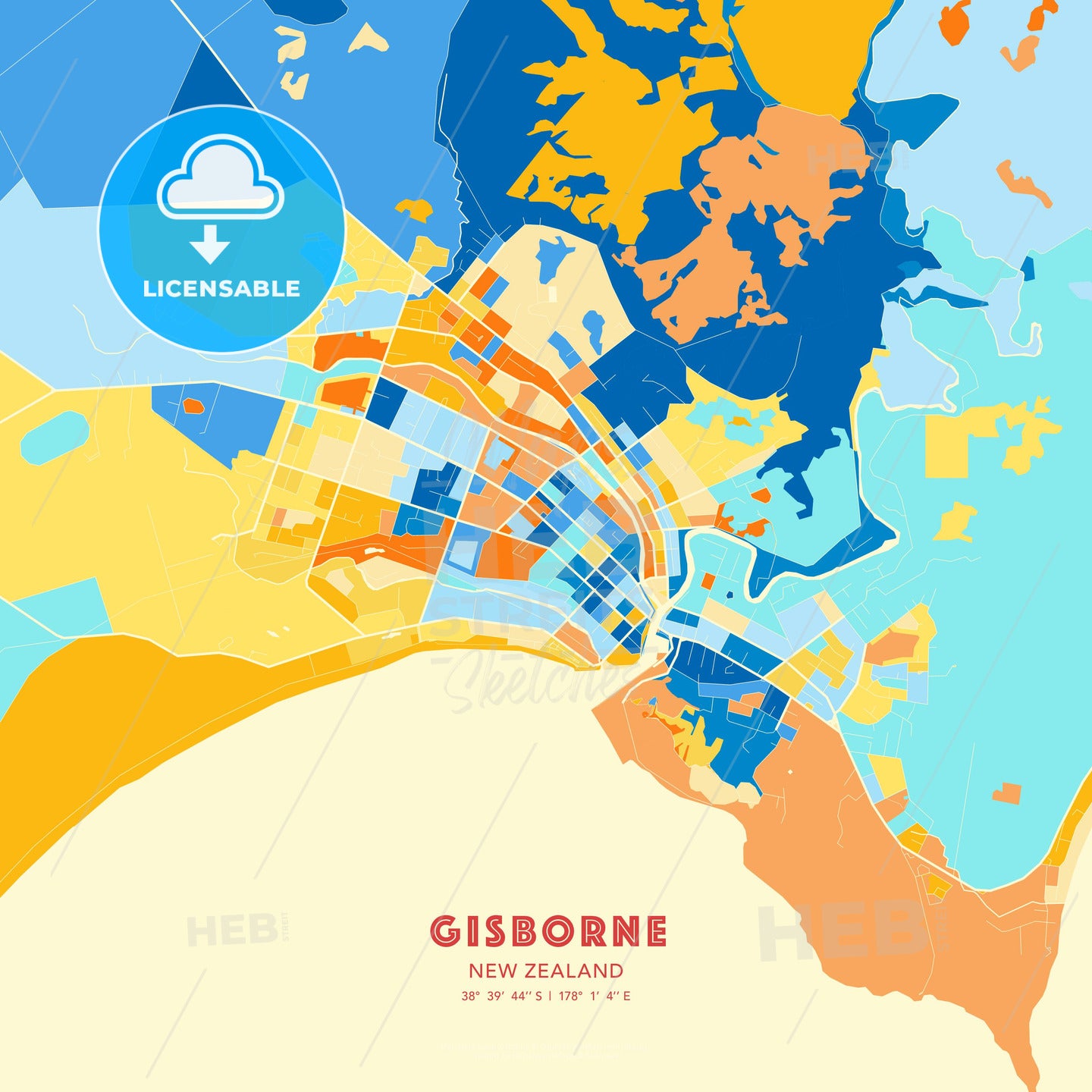 Gisborne, New Zealand, map - HEBSTREITS Sketches
