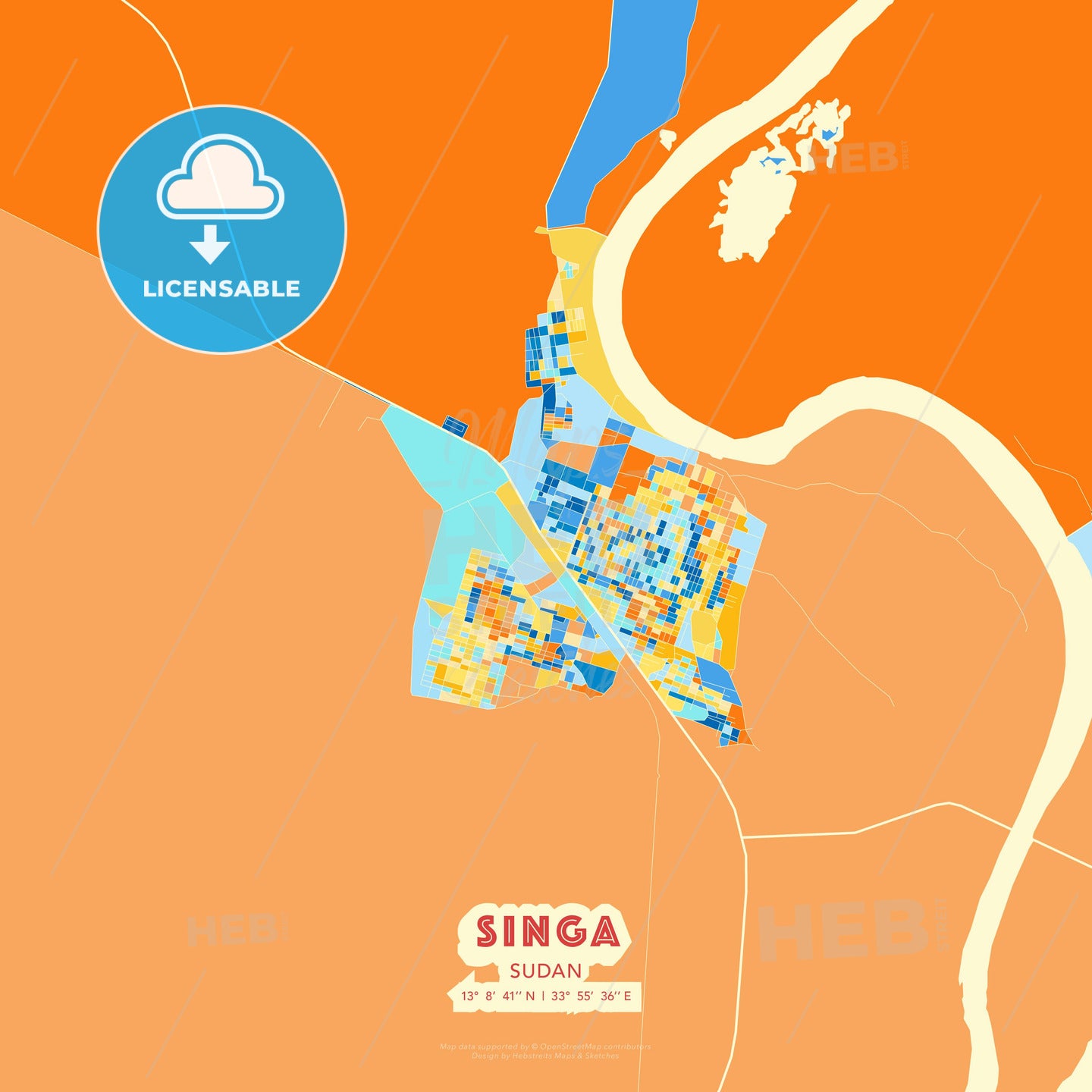 Singa, Sudan, map - HEBSTREITS Sketches