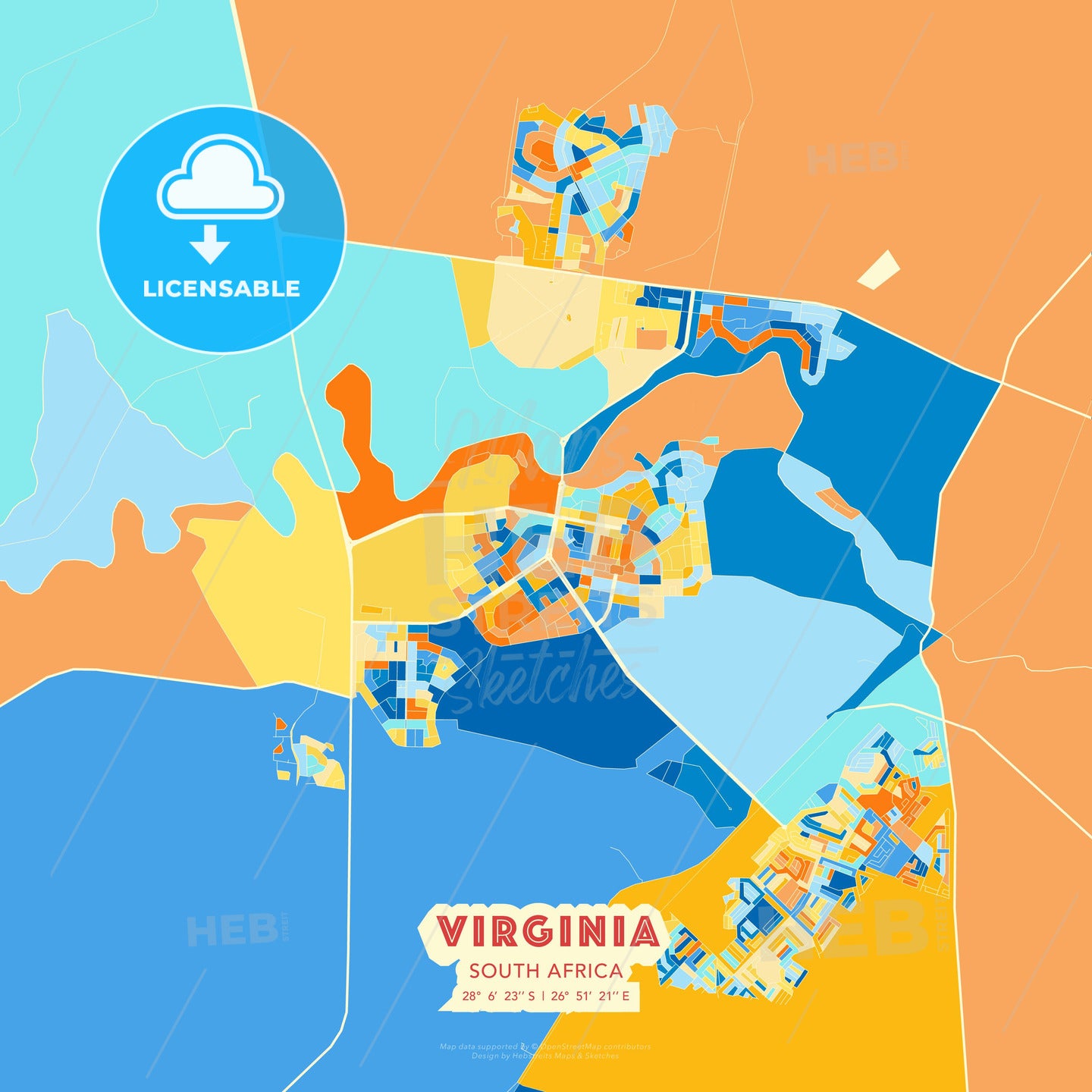 Virginia, South Africa, map - HEBSTREITS Sketches