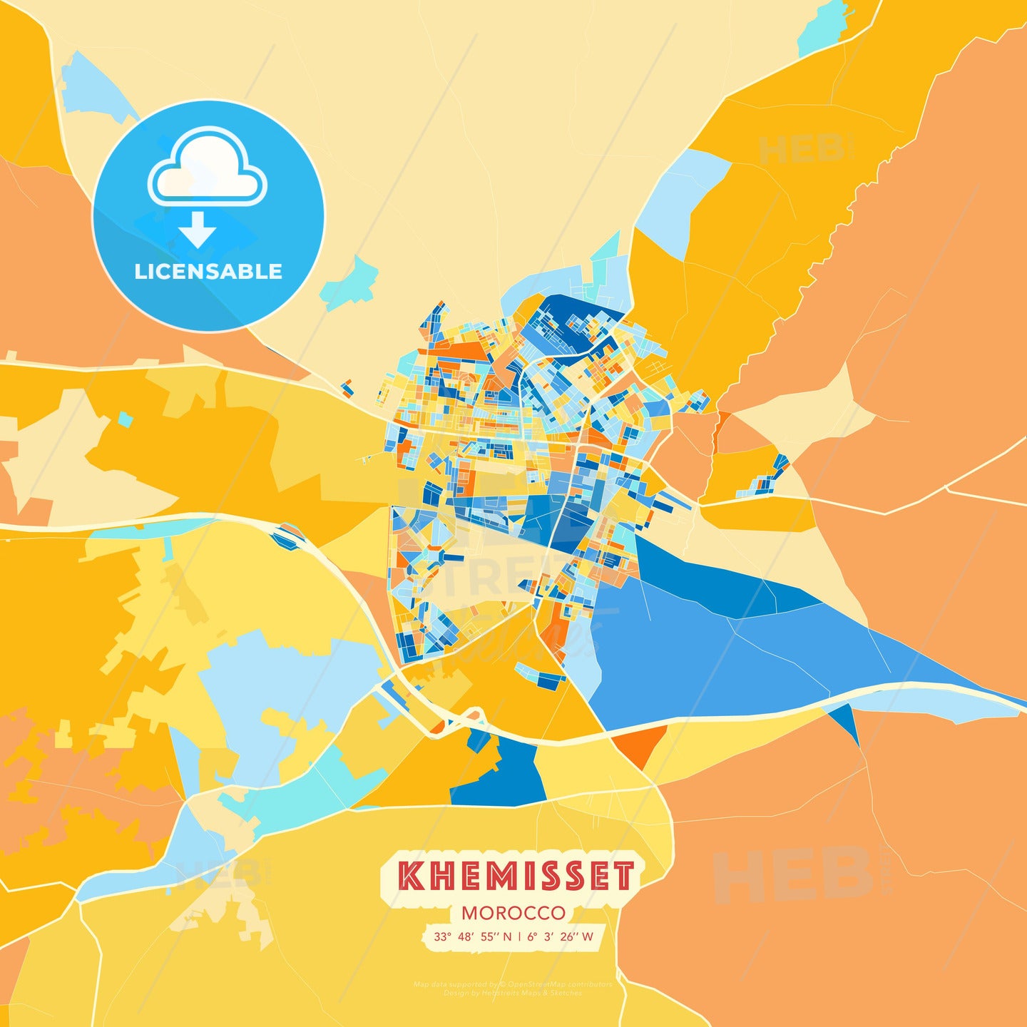 Khemisset, Morocco, map - HEBSTREITS Sketches