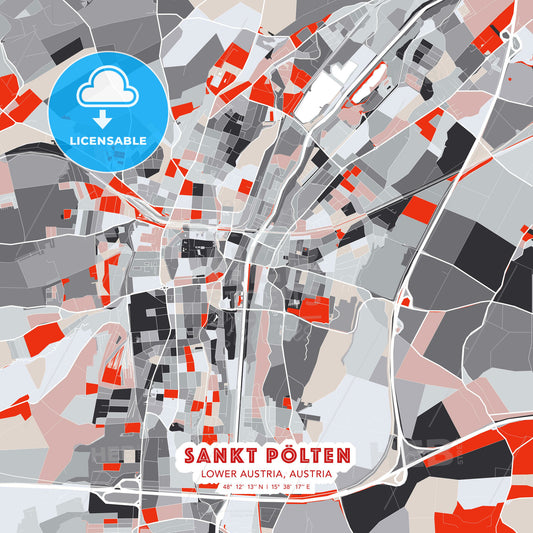 Sankt Pölten, Lower Austria, Austria, modern map - HEBSTREITS Sketches