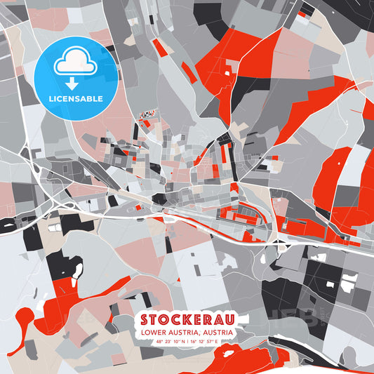 Stockerau, Lower Austria, Austria, modern map - HEBSTREITS Sketches