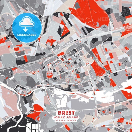 Brest, Voblasć, Belarus, modern map - HEBSTREITS Sketches