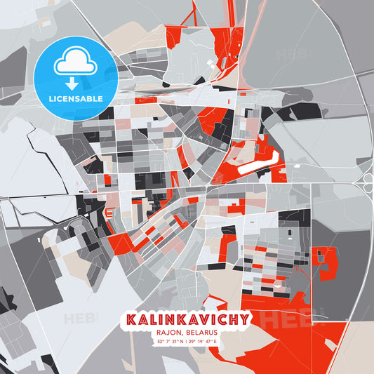 Kalinkavichy, Rajon, Belarus, modern map - HEBSTREITS Sketches