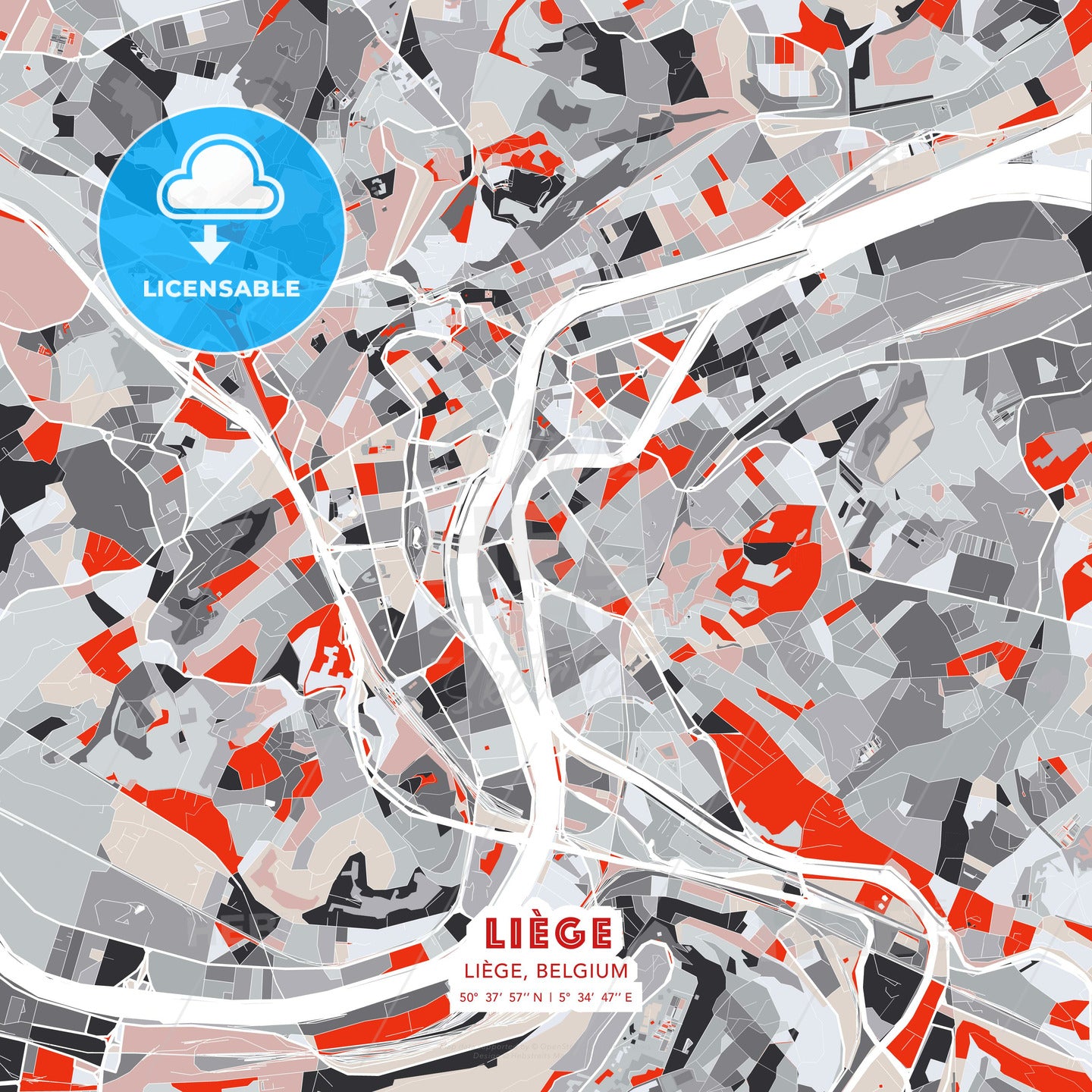 Liège, Liège, Belgium, modern map - HEBSTREITS Sketches