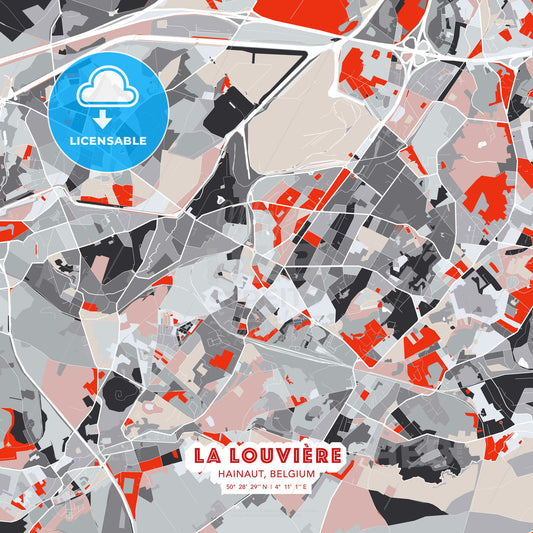 La Louvière, Hainaut, Belgium, modern map - HEBSTREITS Sketches