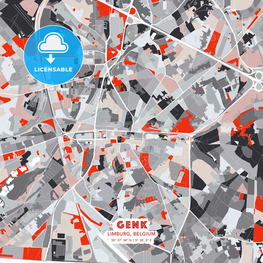 Genk, Limburg, Belgium, modern map - HEBSTREITS Sketches