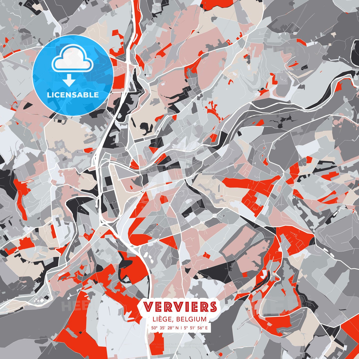 Verviers, Liège, Belgium, modern map - HEBSTREITS Sketches