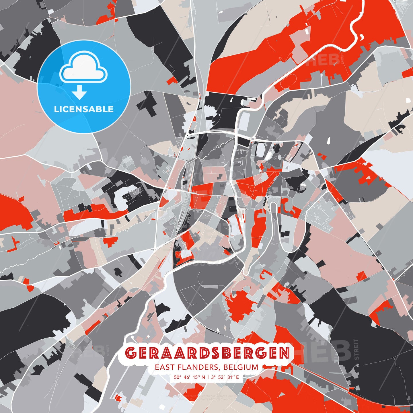 Geraardsbergen, East Flanders, Belgium, modern map - HEBSTREITS Sketches