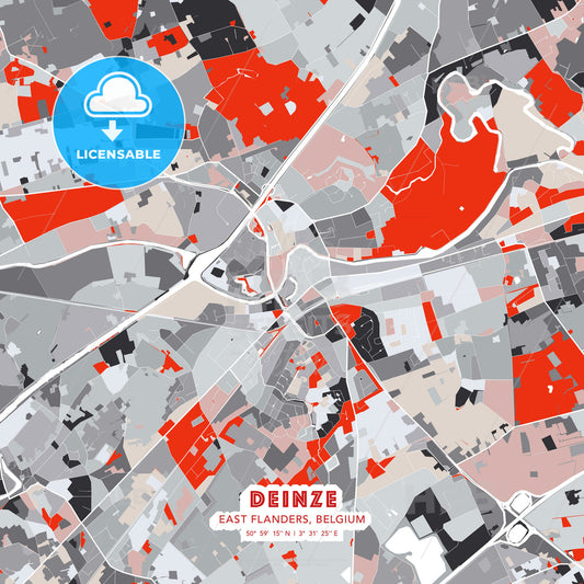 Deinze, East Flanders, Belgium, modern map - HEBSTREITS Sketches