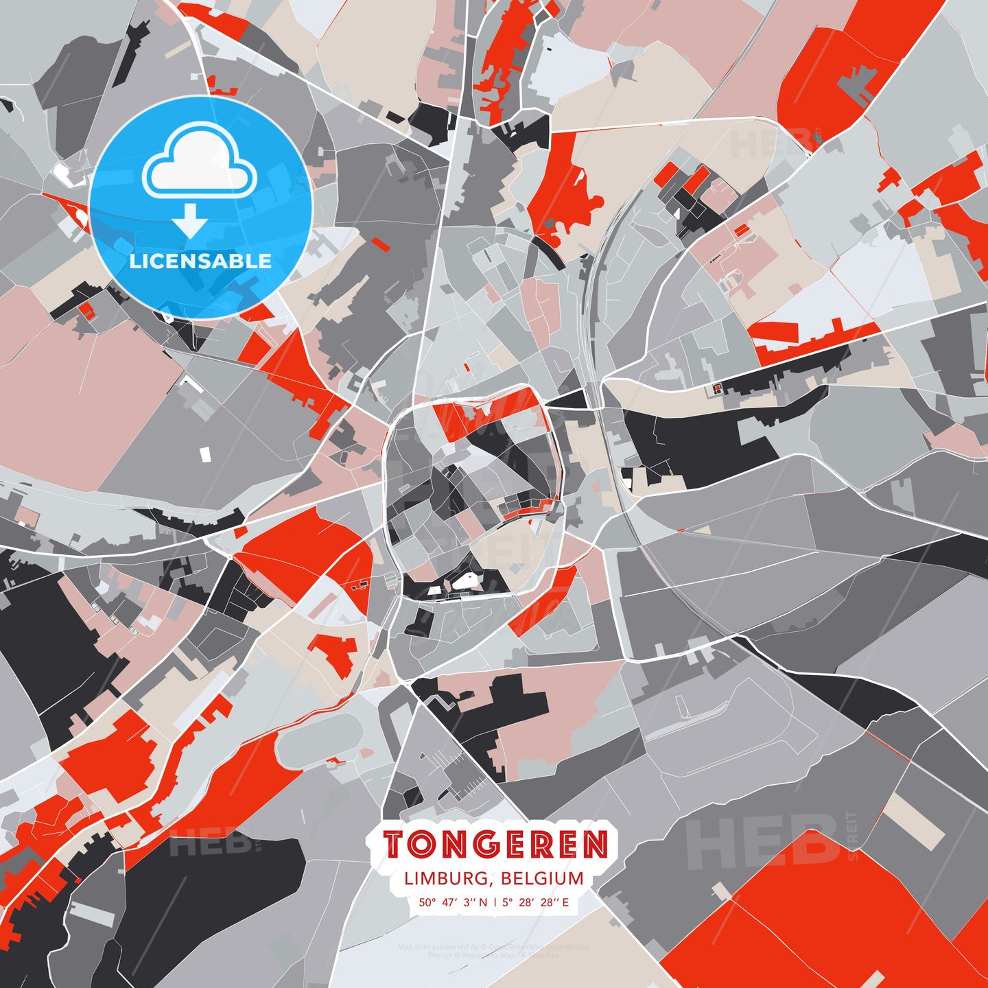 Tongeren, Limburg, Belgium, modern map - HEBSTREITS Sketches