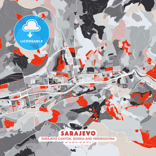Sarajevo, Sarajevo Canton, Bosnia and Herzegovina, modern map - HEBSTREITS Sketches