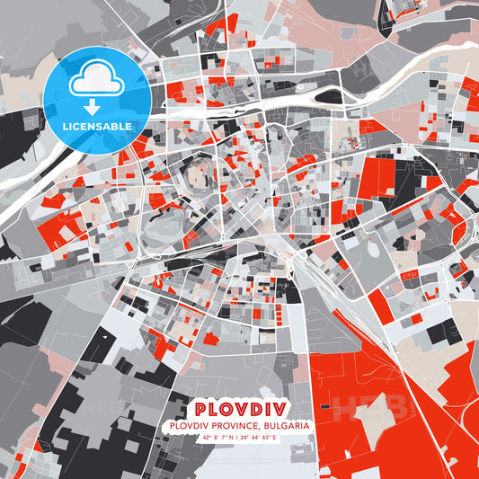 Plovdiv, Plovdiv Province, Bulgaria, modern map - HEBSTREITS Sketches
