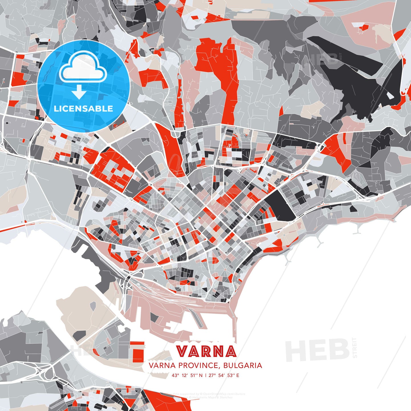 Varna, Varna Province, Bulgaria, modern map - HEBSTREITS Sketches