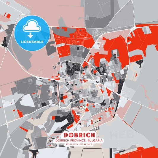 Dobrich, Dobrich Province, Bulgaria, modern map - HEBSTREITS Sketches