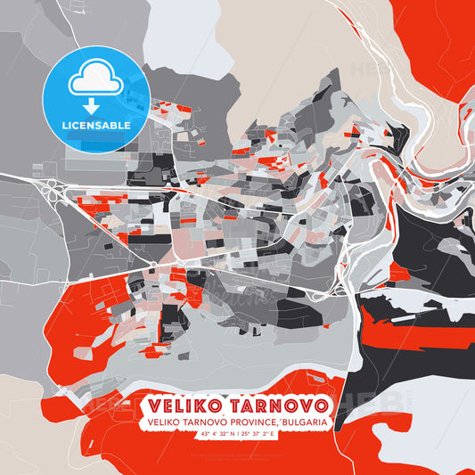 Veliko Tarnovo, Veliko Tarnovo Province, Bulgaria, modern map - HEBSTREITS Sketches