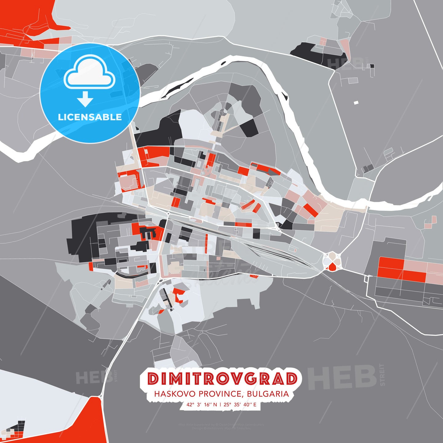 Dimitrovgrad, Haskovo Province, Bulgaria, modern map - HEBSTREITS Sketches