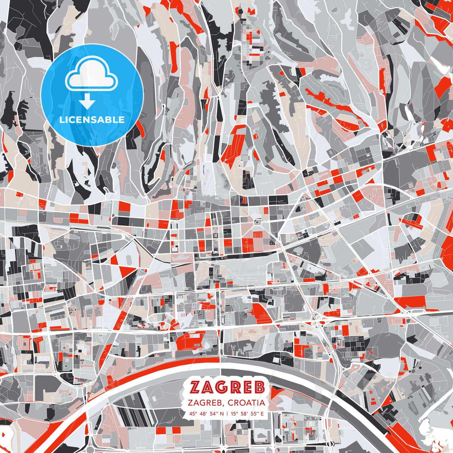 Zagreb, Zagreb, Croatia, modern map - HEBSTREITS Sketches