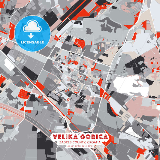 Velika Gorica, Zagreb County, Croatia, modern map - HEBSTREITS Sketches
