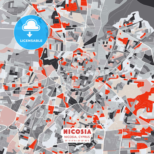 Nicosia  , Nicosia, Cyprus, modern map - HEBSTREITS Sketches