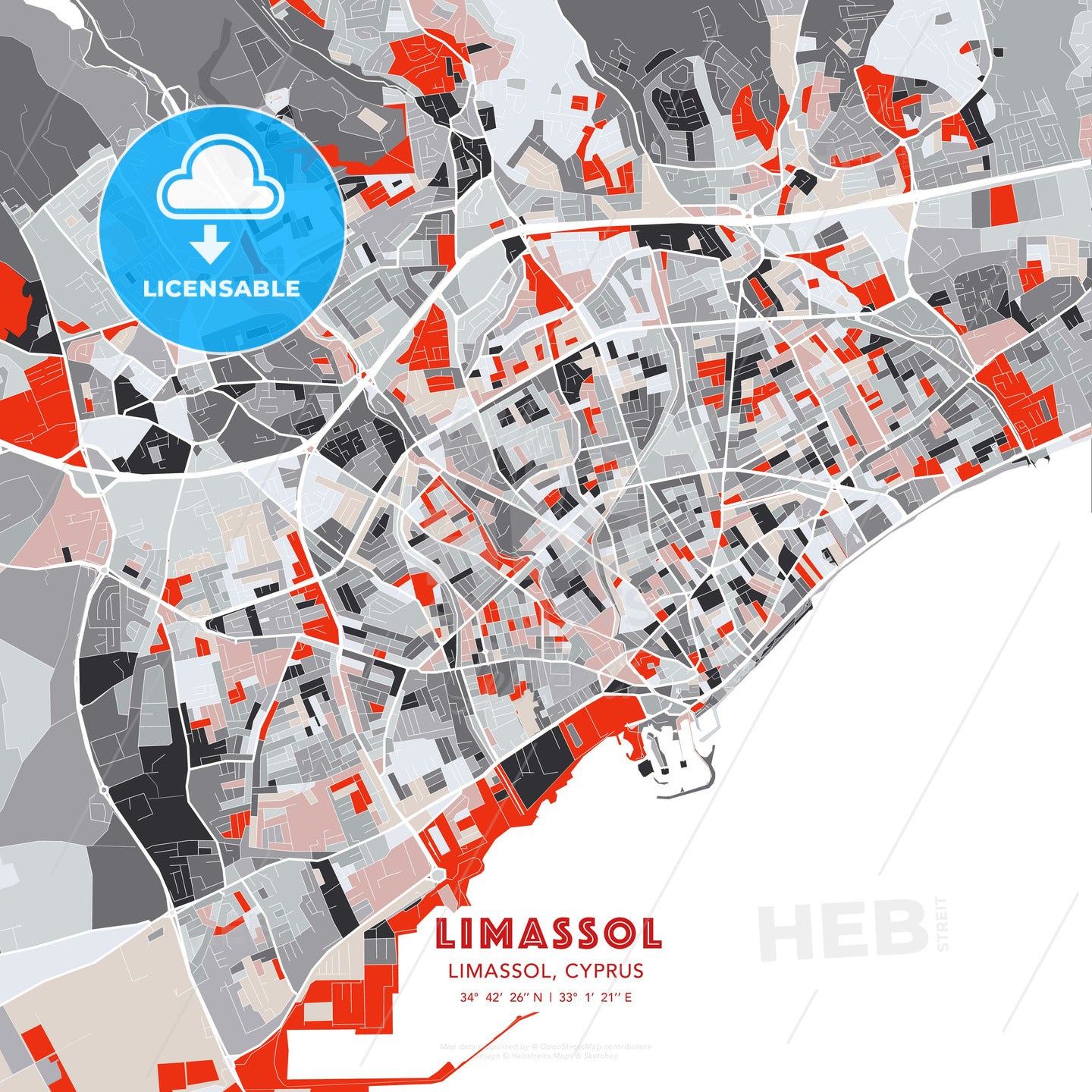 Limassol  , Limassol, Cyprus, modern map - HEBSTREITS Sketches