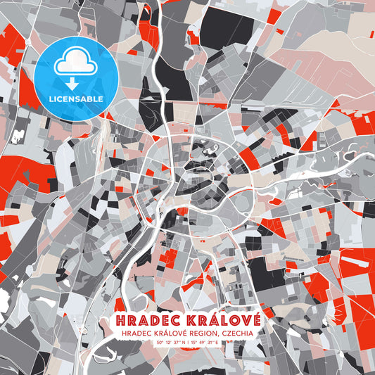 Hradec Králové, Hradec Králové Region, Czechia, modern map - HEBSTREITS Sketches