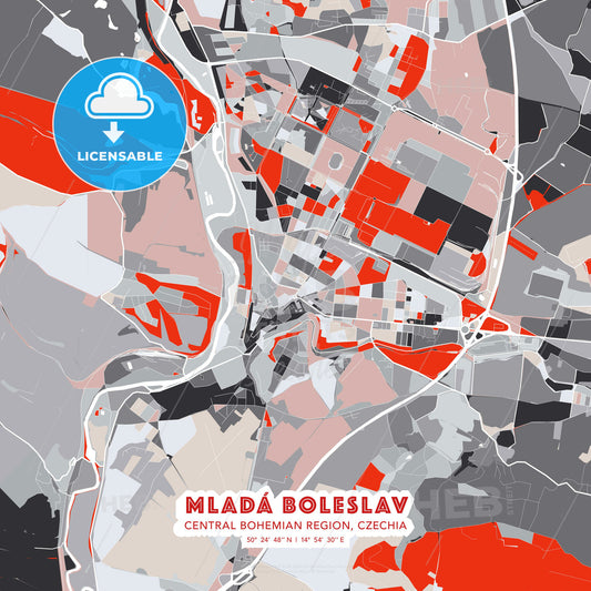 Mladá Boleslav, Central Bohemian Region, Czechia, modern map - HEBSTREITS Sketches