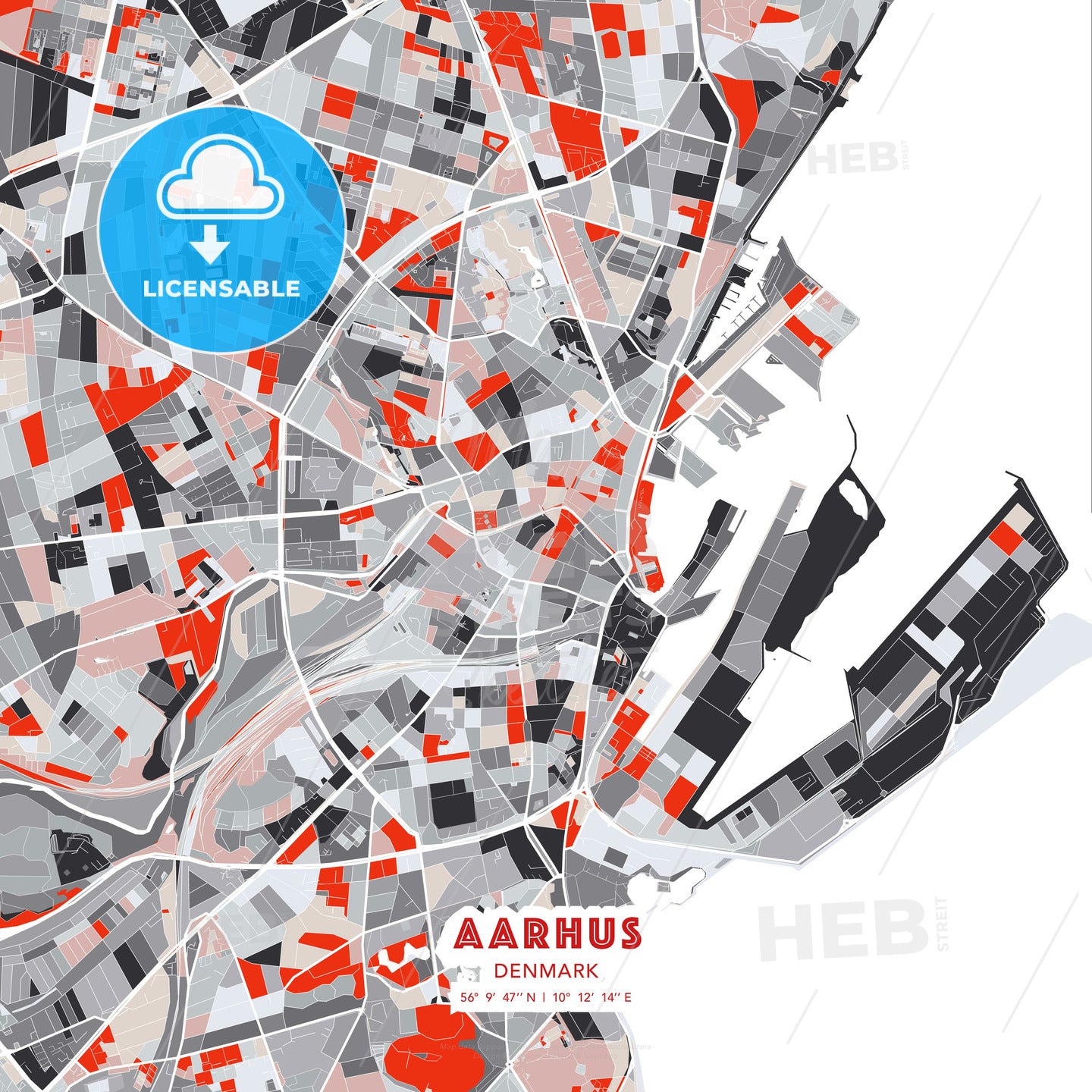 Aarhus, Denmark, modern map - HEBSTREITS Sketches