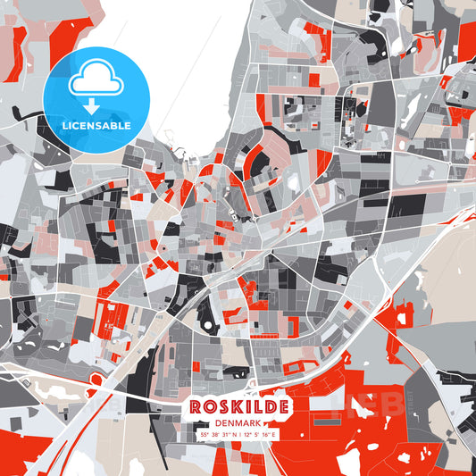 Roskilde, Denmark, modern map - HEBSTREITS Sketches