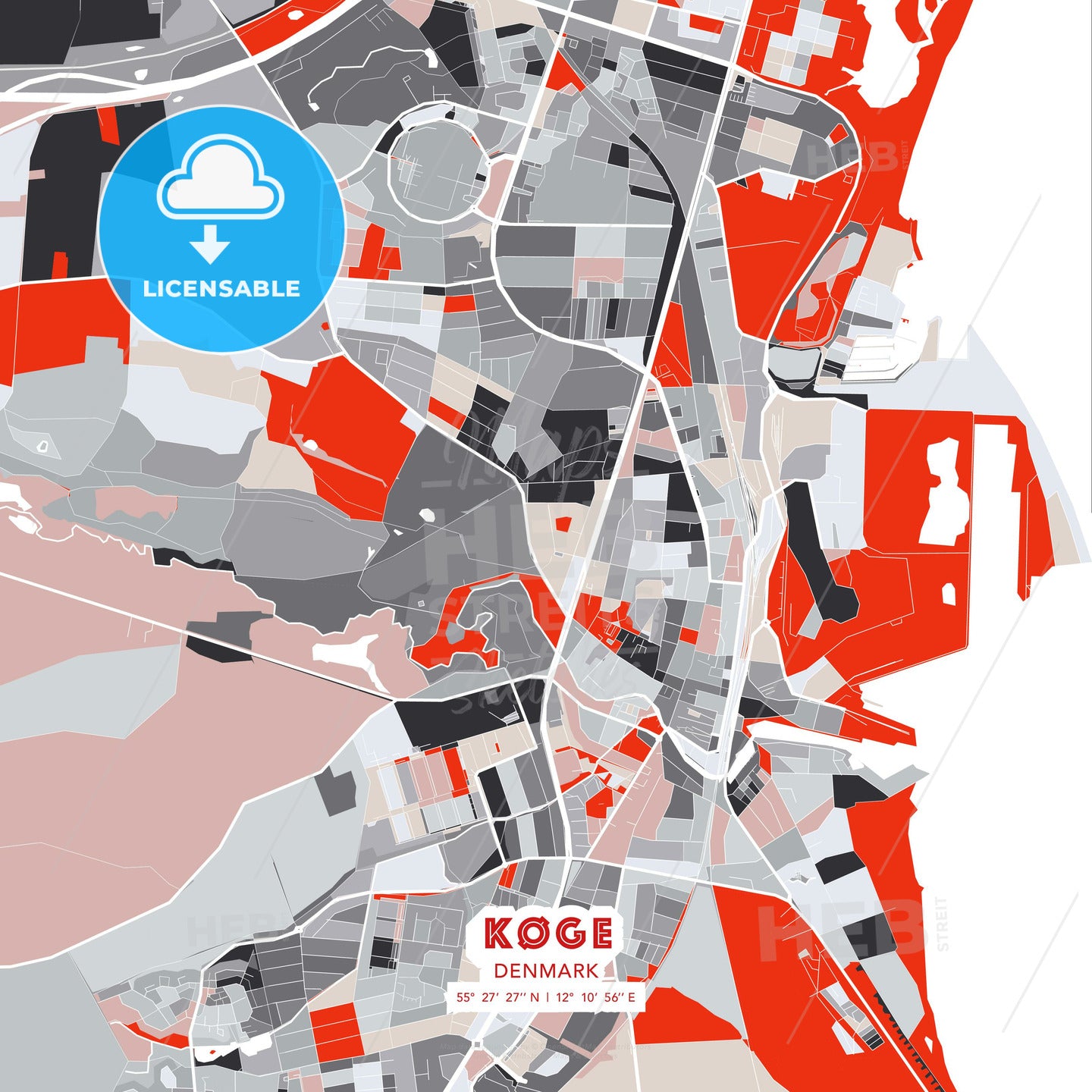 Køge, Denmark, modern map - HEBSTREITS Sketches