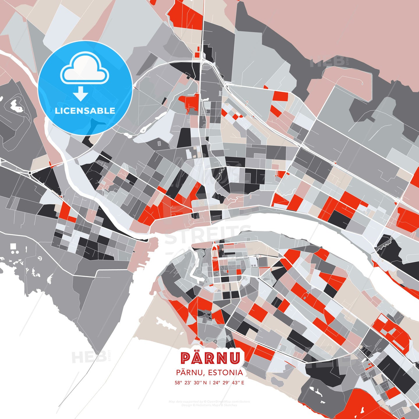 Pärnu, Pärnu, Estonia, modern map - HEBSTREITS Sketches