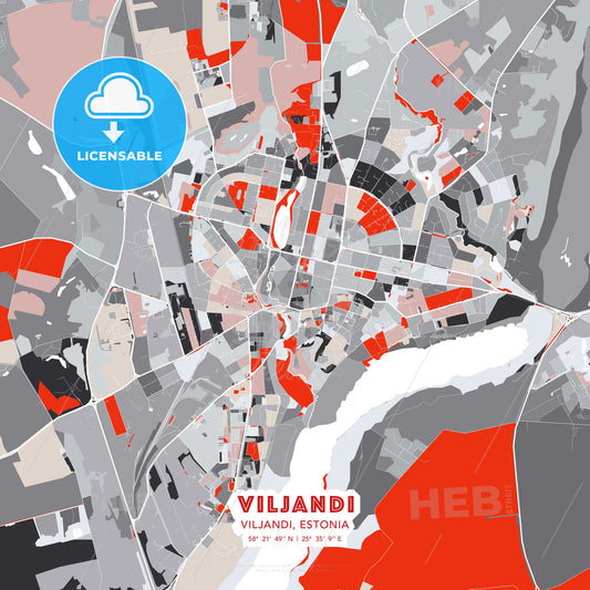 Viljandi, Viljandi, Estonia, modern map - HEBSTREITS Sketches
