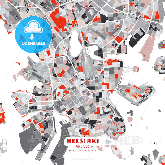 Helsinki, Finland, modern map - HEBSTREITS Sketches