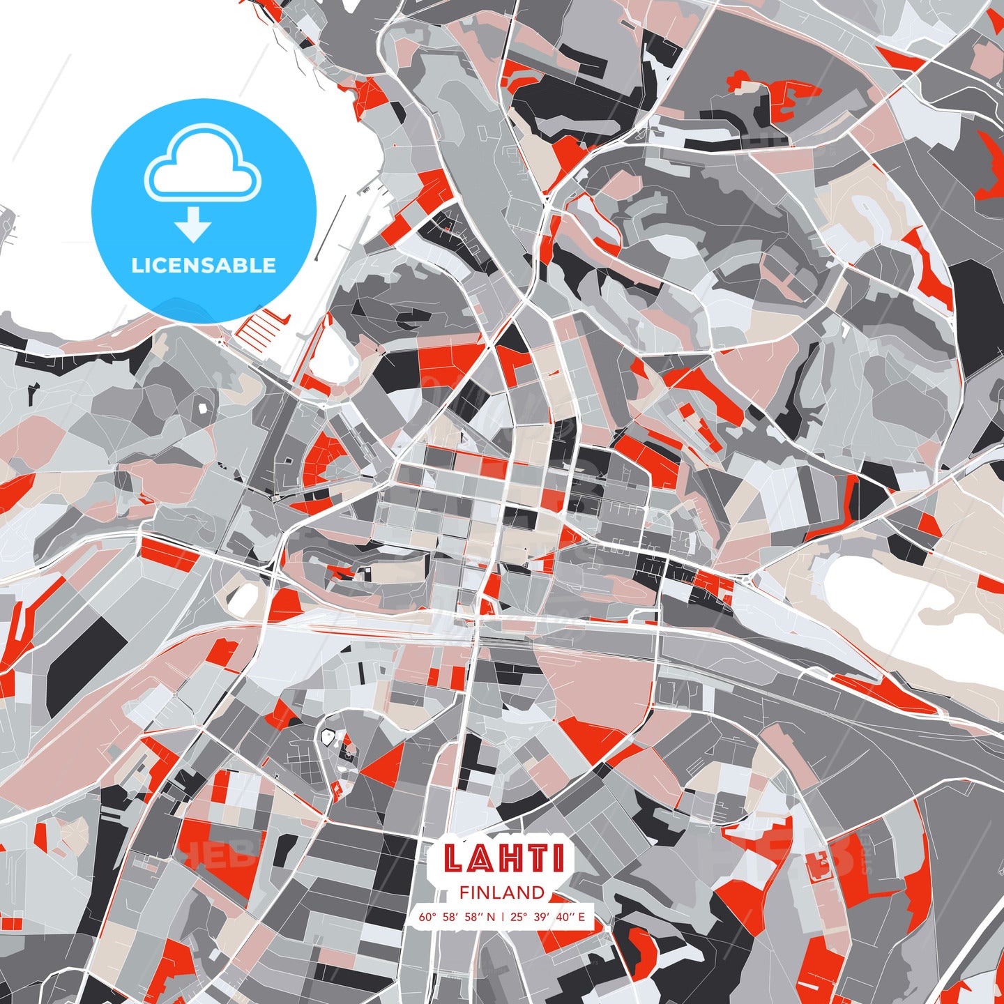 Lahti, Finland, modern map - HEBSTREITS Sketches
