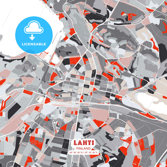 Lahti, Finland, modern map - HEBSTREITS Sketches
