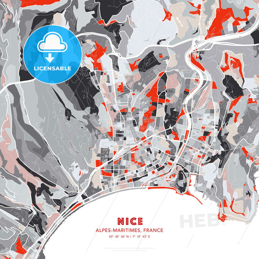 Nice, Alpes-Maritimes, France, modern map - HEBSTREITS Sketches