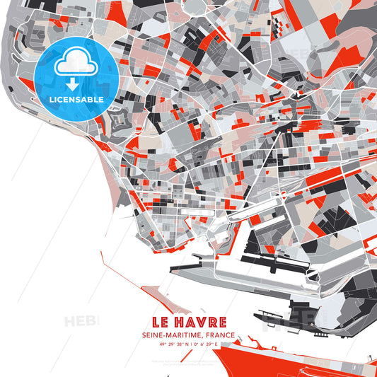 Le Havre, Seine-Maritime, France, modern map - HEBSTREITS Sketches